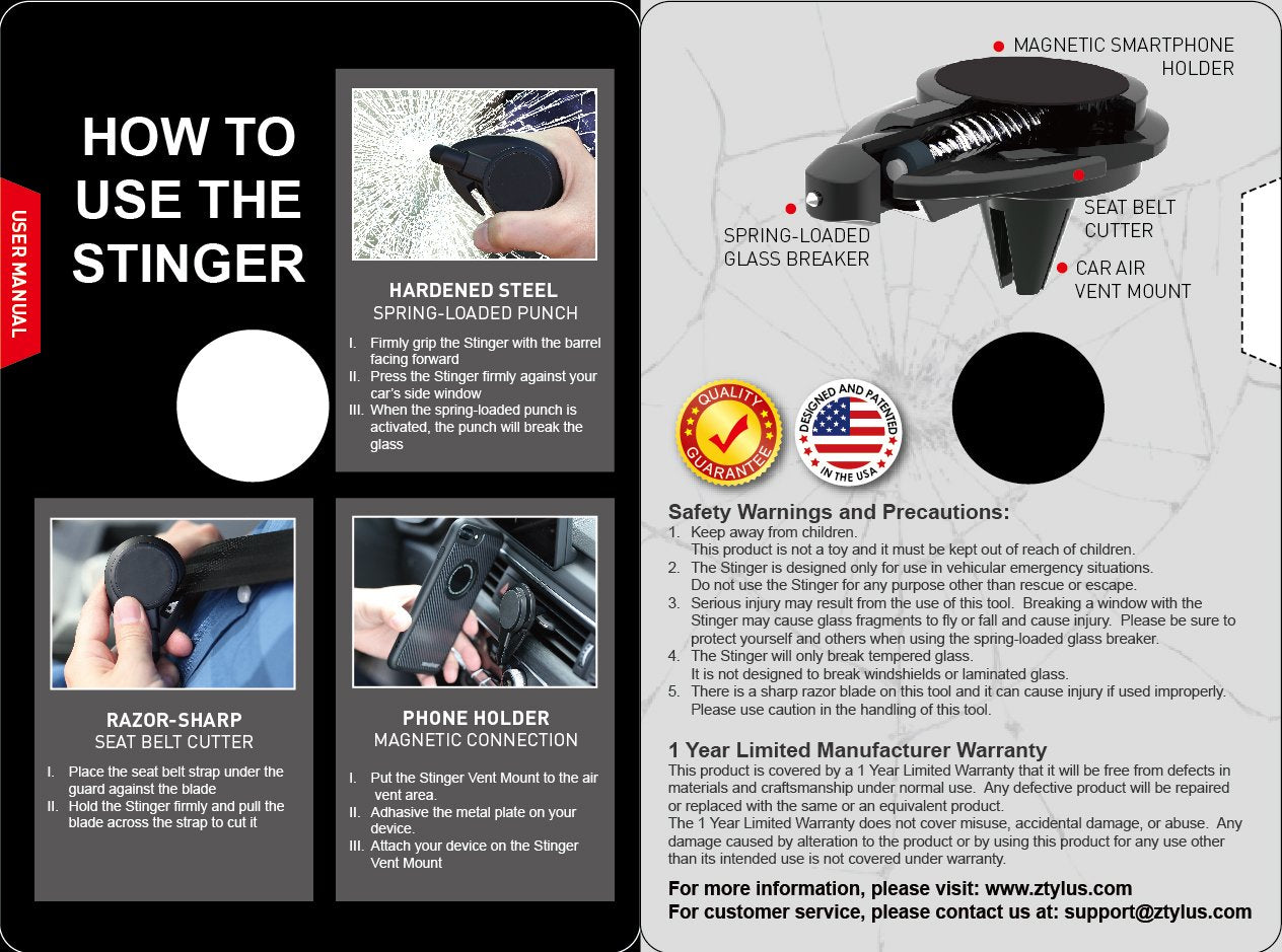 Stinger Emergency Flashlight with Seat Belt Cutter and Window Breaker
